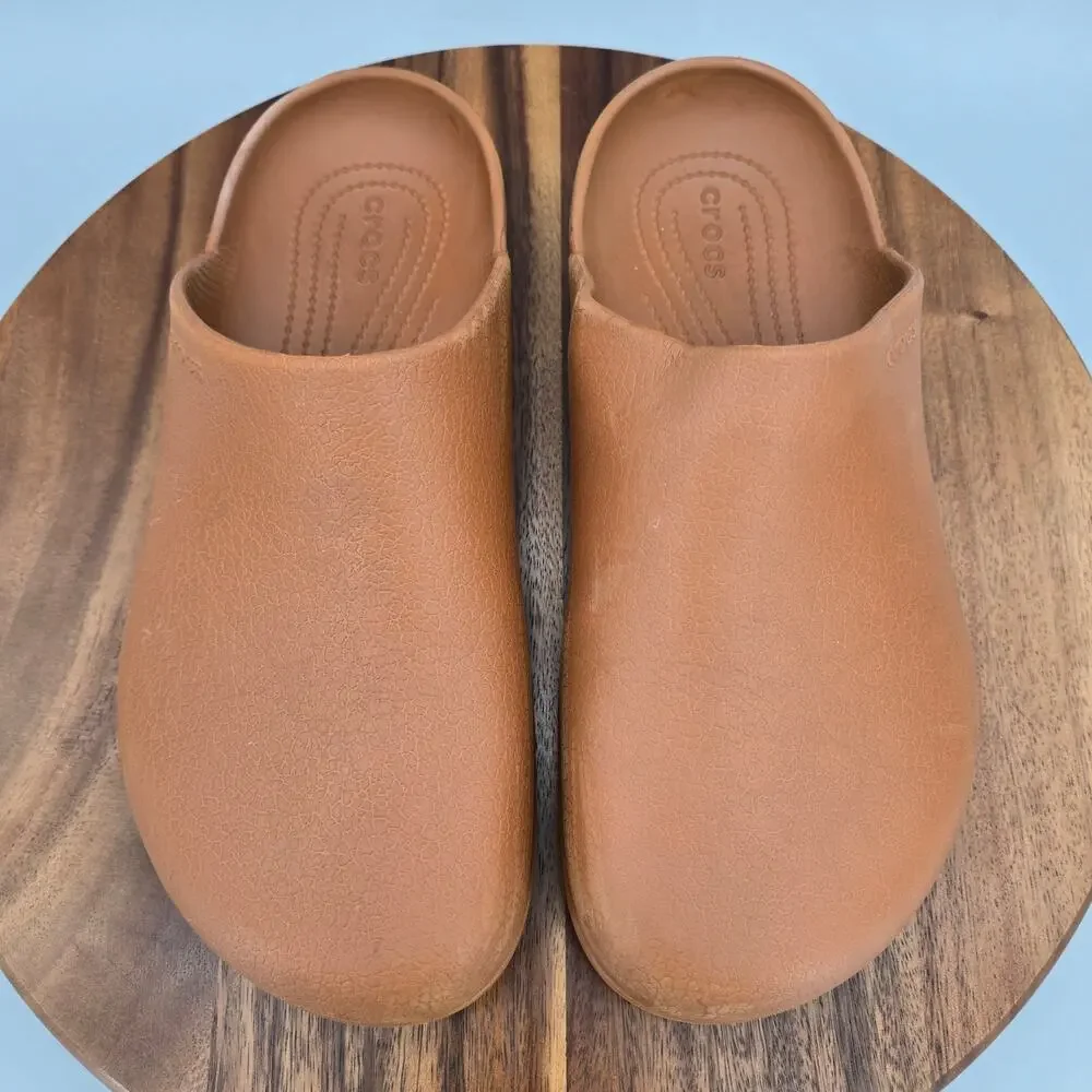 Crocs Dylan Clogs Shoes Mens 10 Cognac Brown Slip On Comfort Mules Casual